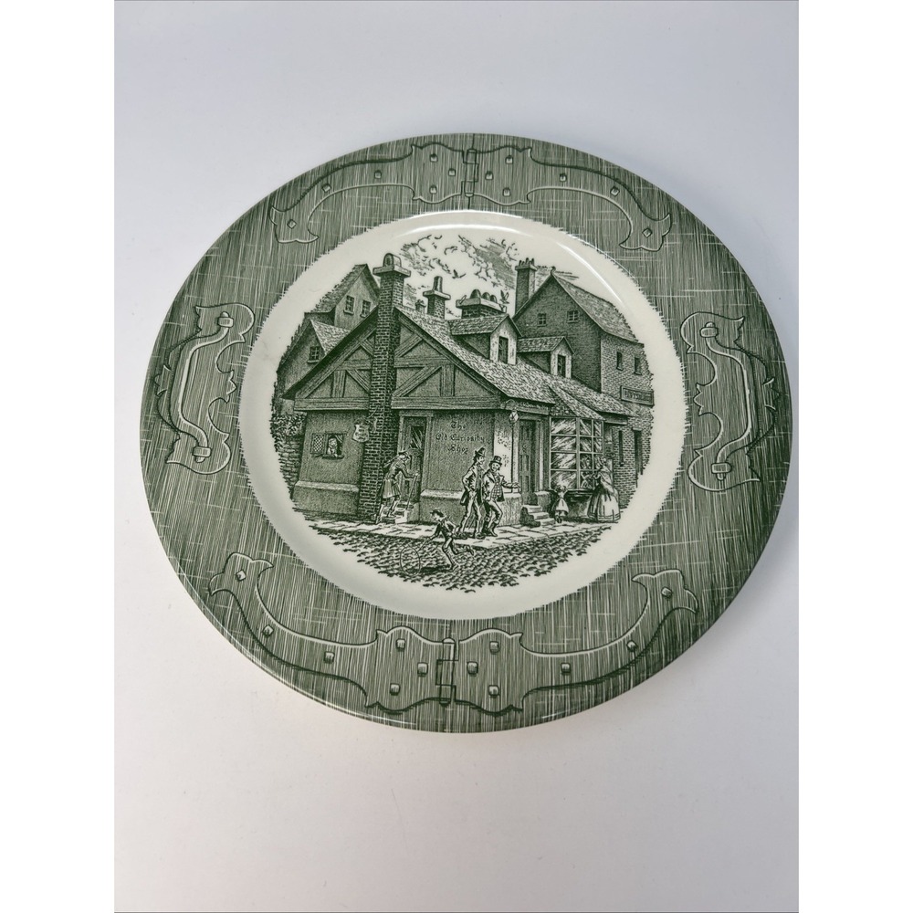 Vintage Royal China The Old Curiosity Shop Green Transferware Dinner Plate Store